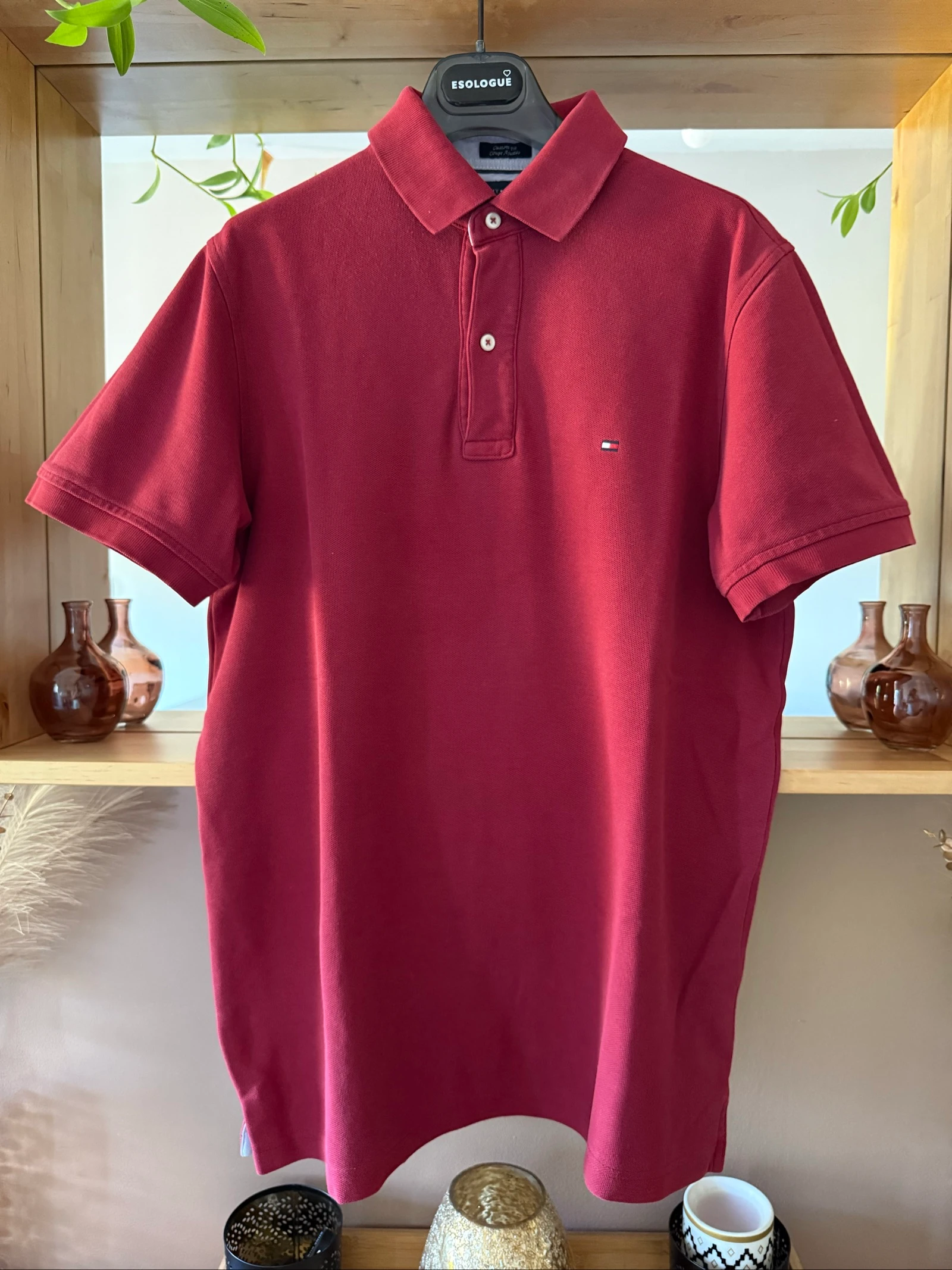 Polo Tommy Hilfiger homme M Custom Fit rouge bordeaux – 100 % coton